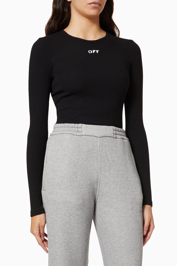 

Logo Bodysuit in Ribbed Cotton, Black