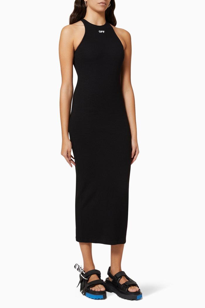

Logo Dress in Ribbed Cotton, Black