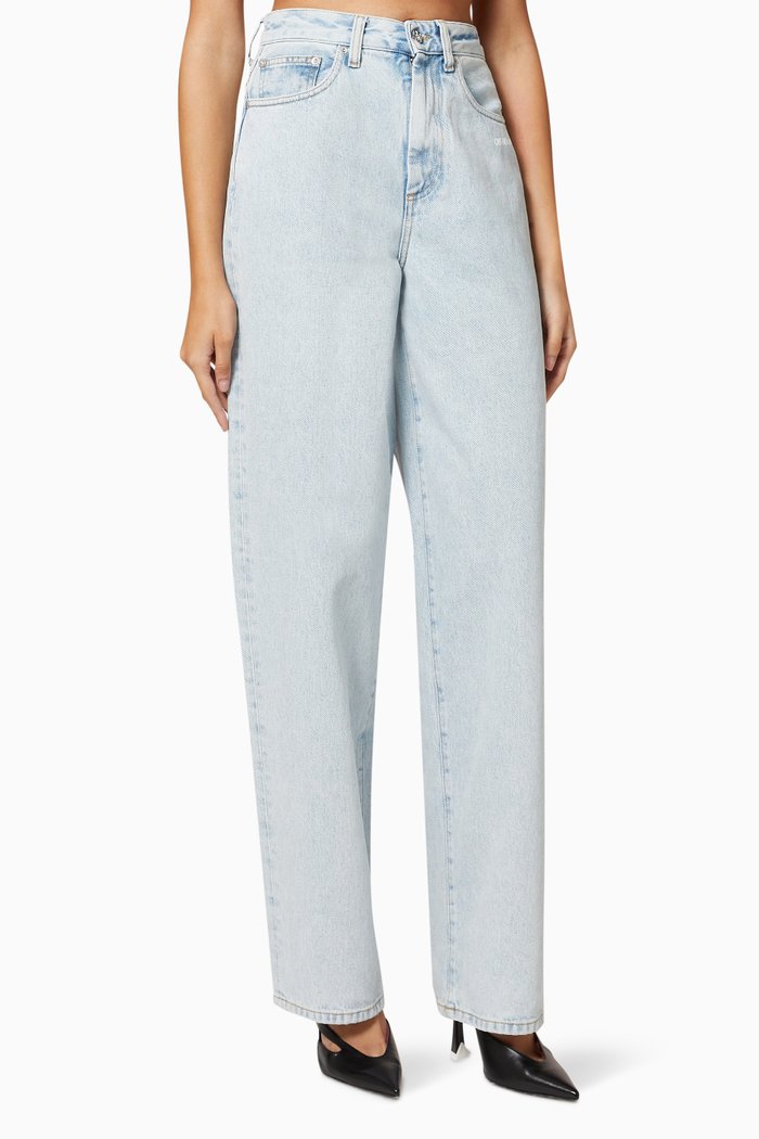 

Diagonal Wide Jeans in Cotton Denim, Blue