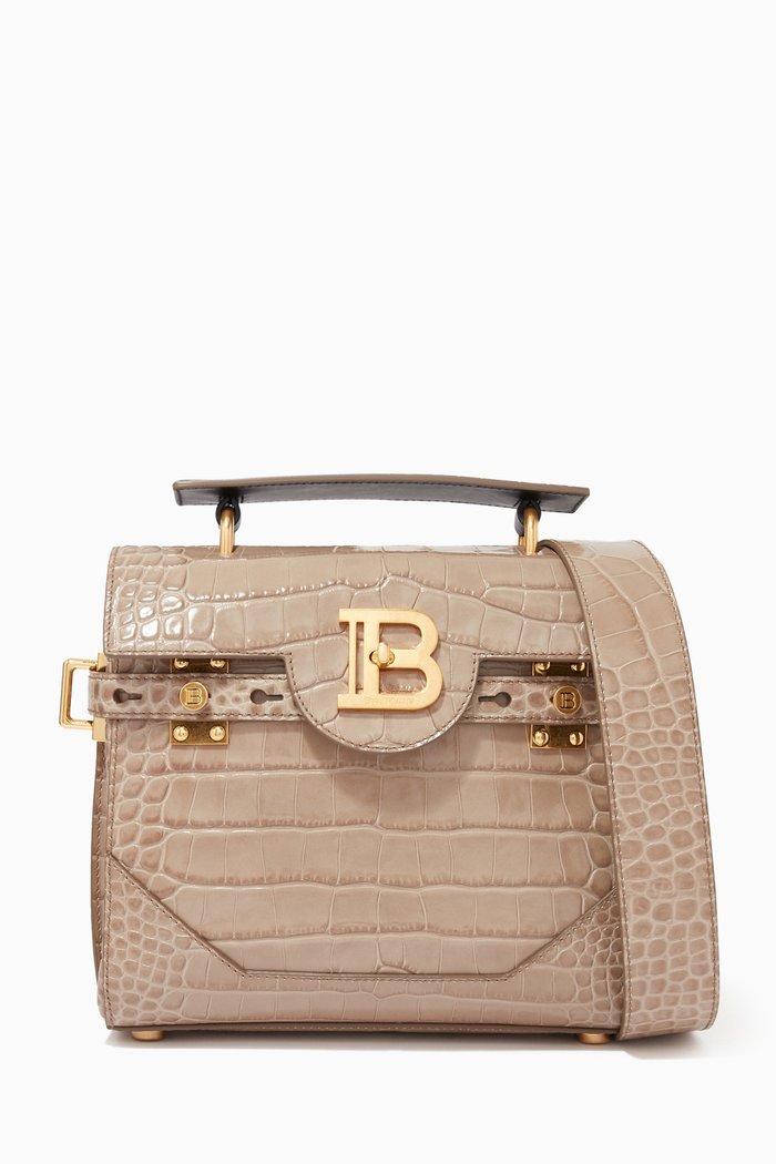 B-Buzz 23 Top Handle in Croc-embossed Leather, Grey