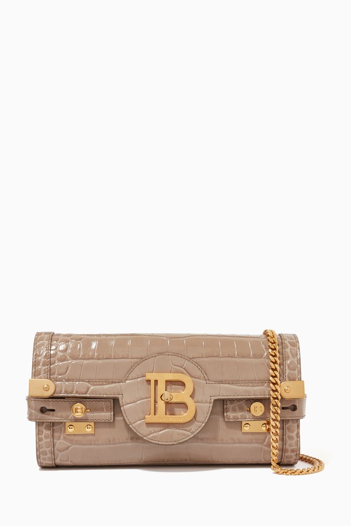 

B-Buzz 23 Clutch Bag in Croc-embossed Leather, Grey