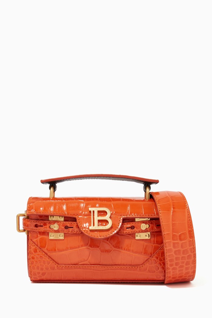 

B-Buzz 19 Baguette Bag in Croc-embossed Leather, Orange