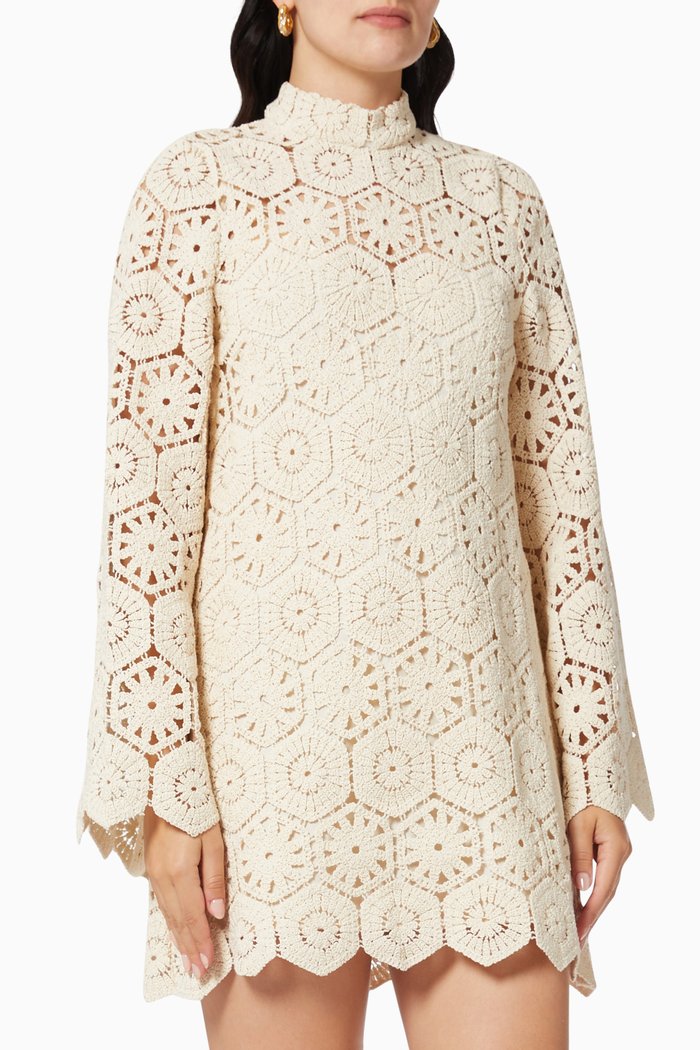 

Luna Crochet Mini Dress in Cotton, Neutral