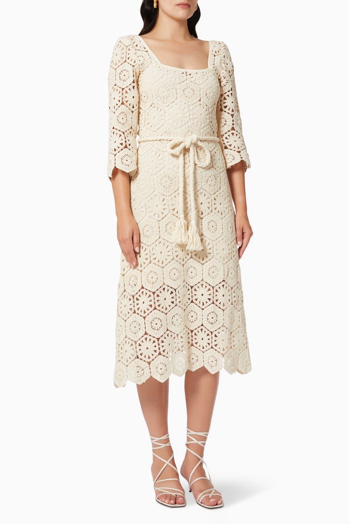 

Luna Crochet Midi Dress in Cotton, Neutral