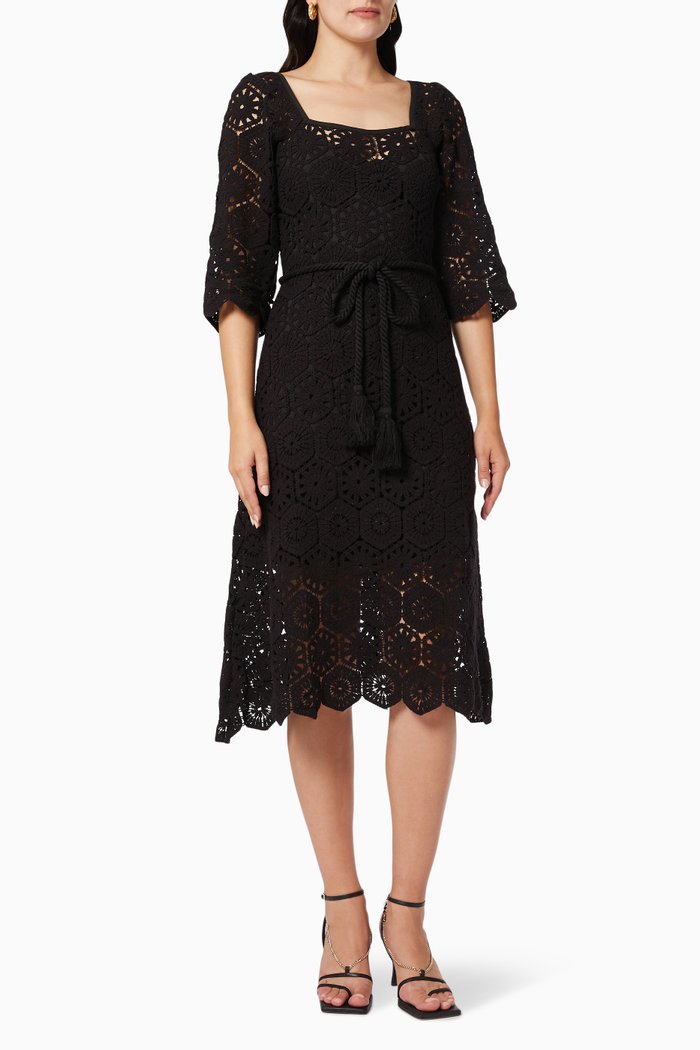 

Luna Crochet Midi Dress in Cotton, Black
