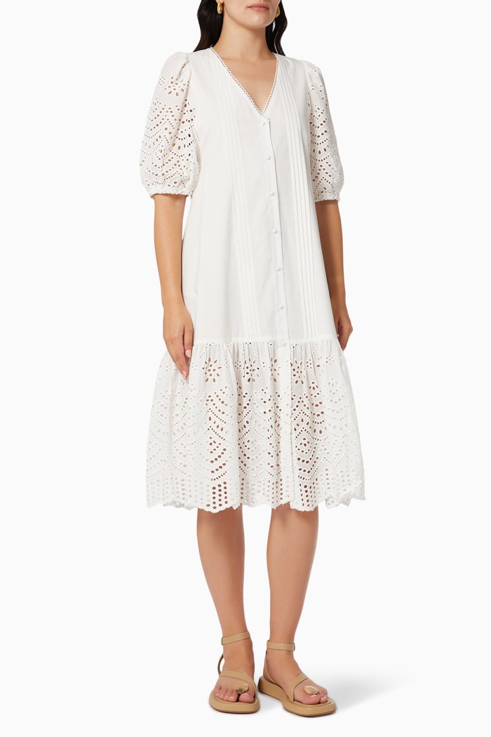 

Elsie Button Midi Dress in Cotton, White