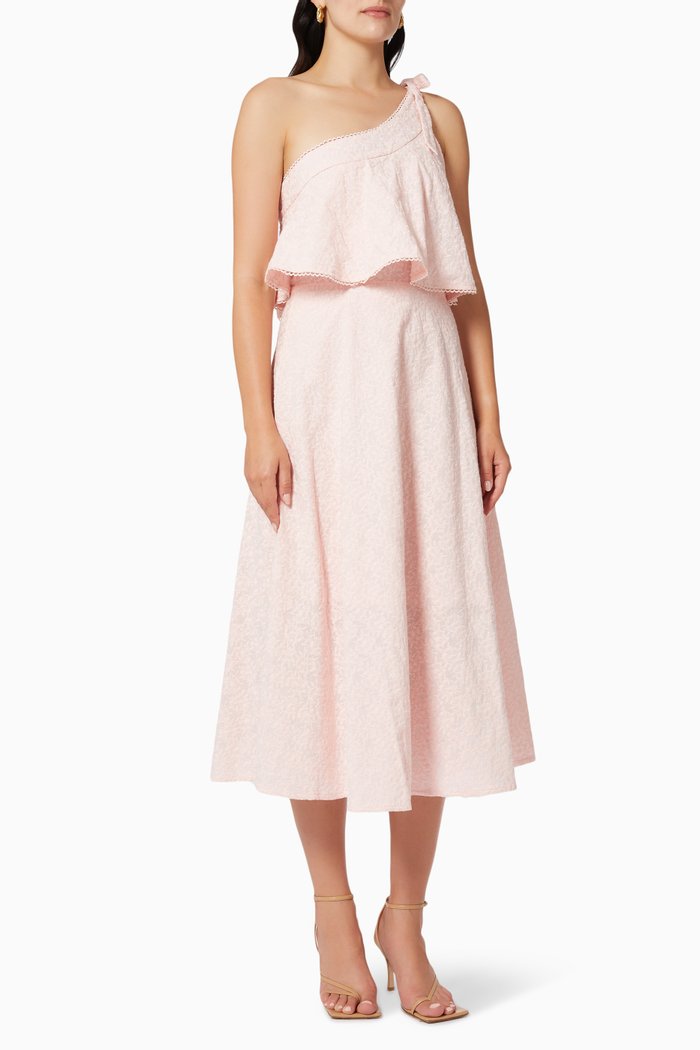 

Isla Asymmetric Midi Dress in Cotton, Pink