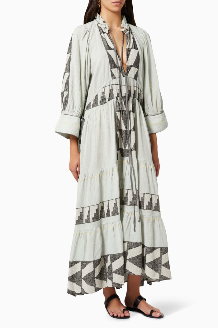 

Zakar Yoke Maxi Dress in Cotton, Blue