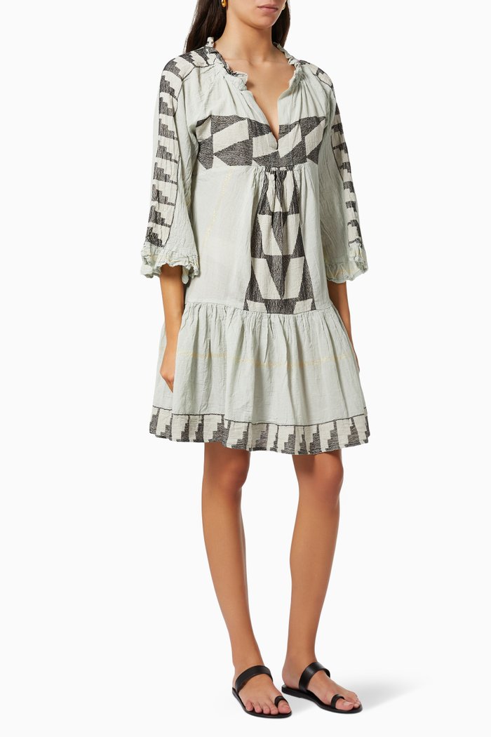 Zakar Tiered Frill Mini Dress in Cotton, Blue