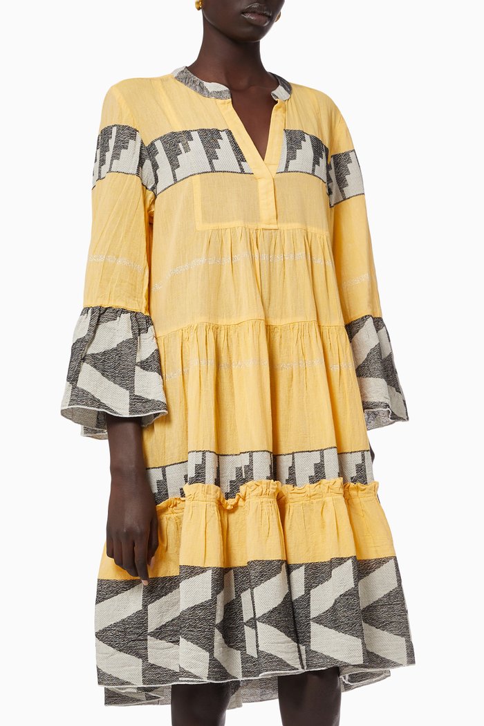 

Zakar Pattern Midi Dress in Cotton, Yellow