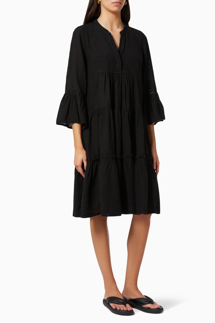 

Tiered Midi Dress in Linen blend, Black