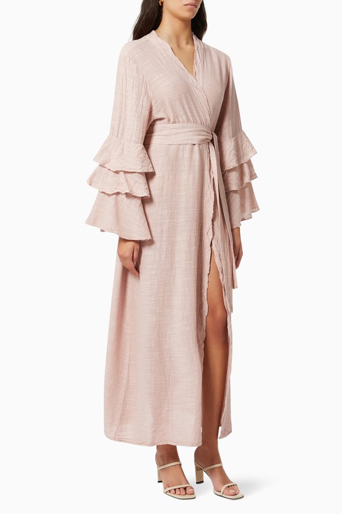 

Ruffle Sleeve Kimono in Linen, Pink