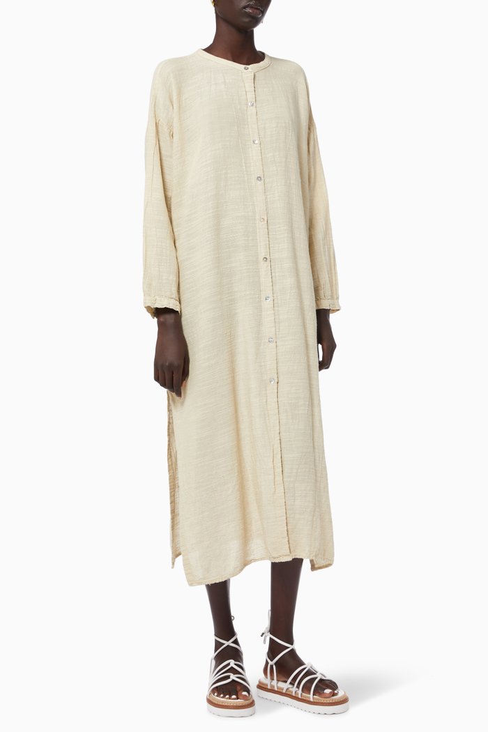 

Button Up Maxi Dress in Linen, Neutral