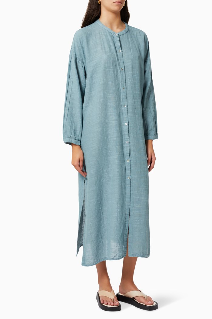 

Button Up Maxi Dress in Linen, Blue