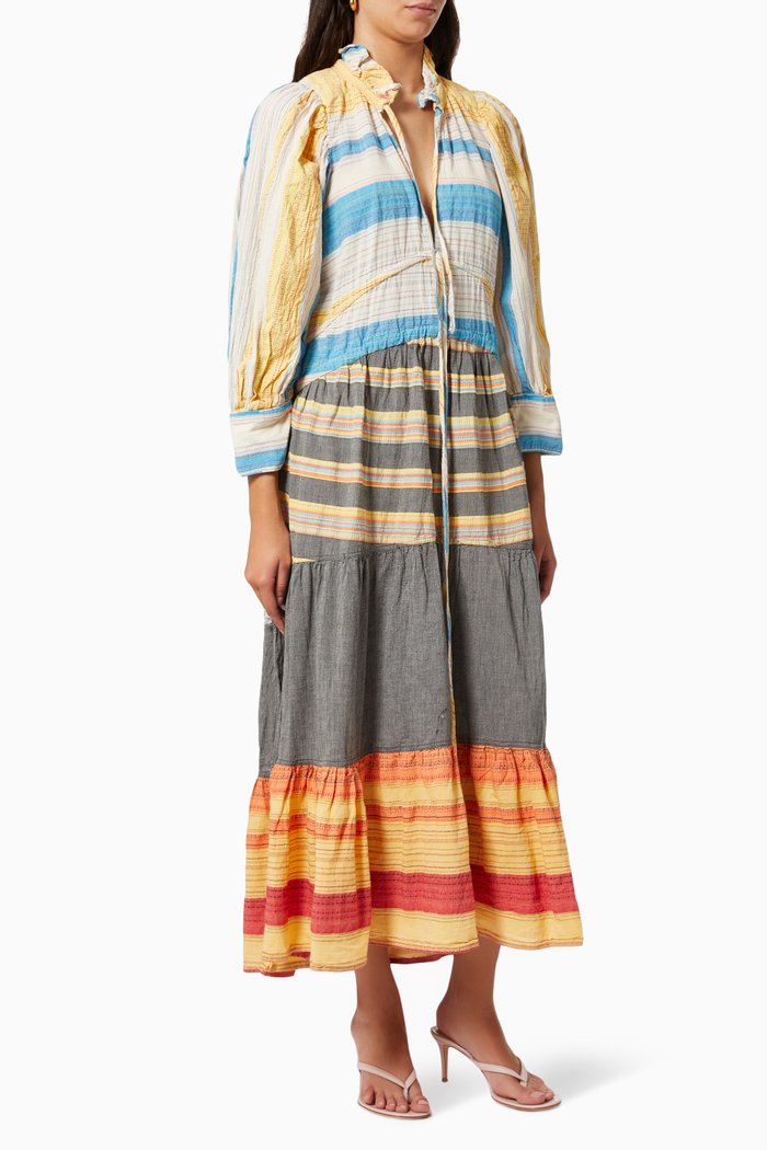 

Zakar Yoke Stripe Maxi Dress in Cotton, Multicolour