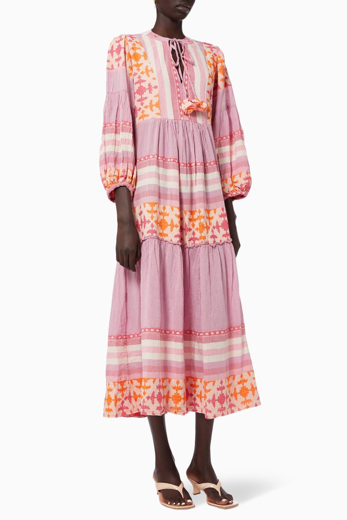 

Zakar Print Maxi Dress in Cotton, Pink