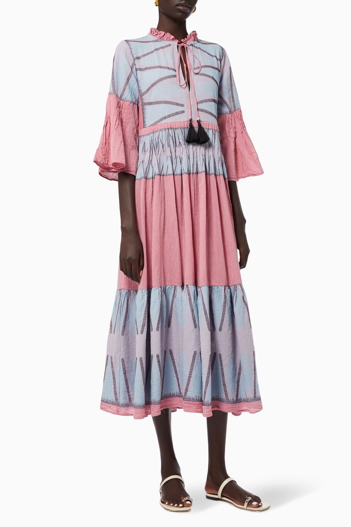 

Zakar Tiered Midi Dress in Cotton, Pink