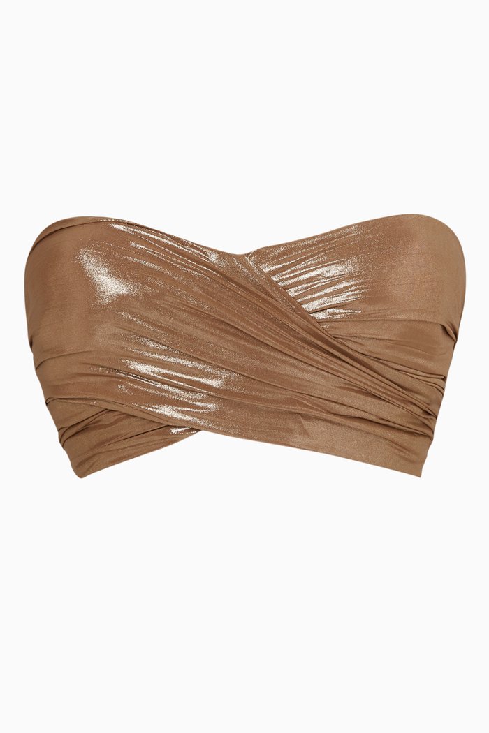 

Adley Bikini Top in Metallic Nylon, Pink