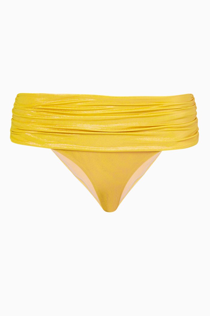 Imogen Bikini Bottoms in Metallic Nylon, Yellow