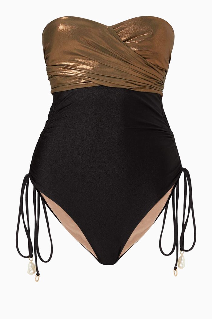 

Ivana One Piece Swimsuit in Metallic Nylon, Black