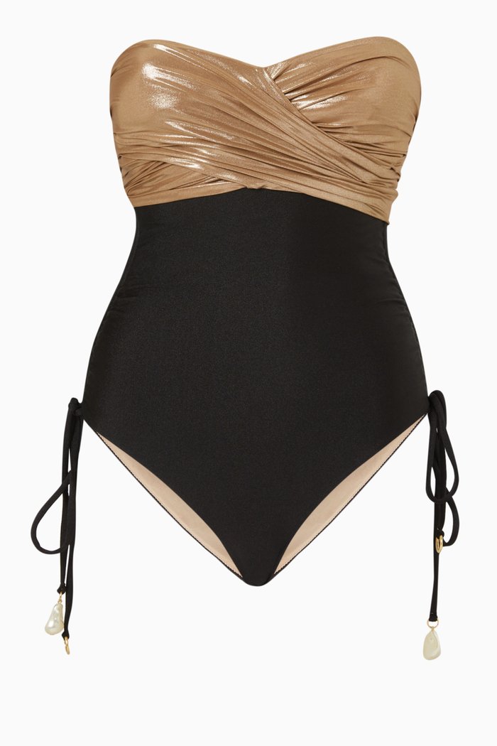 

Ivana One Piece Swimsuit in Metallic Nylon, Brown