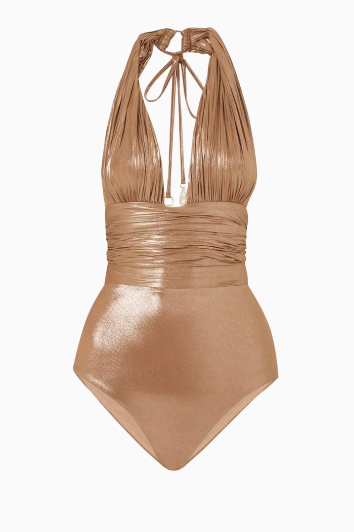 

Jaelyn One-piece Swimsuit in Metallic Nylon, Gold
