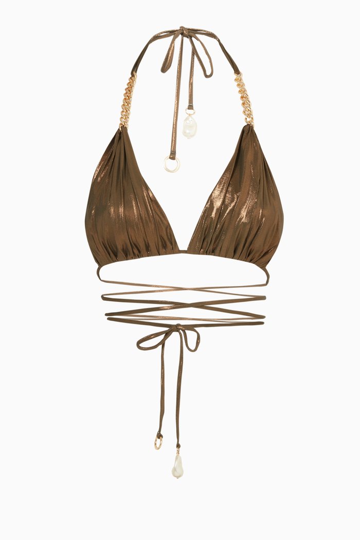 

Joy Bikini Top in Metallic Nylon, Brown