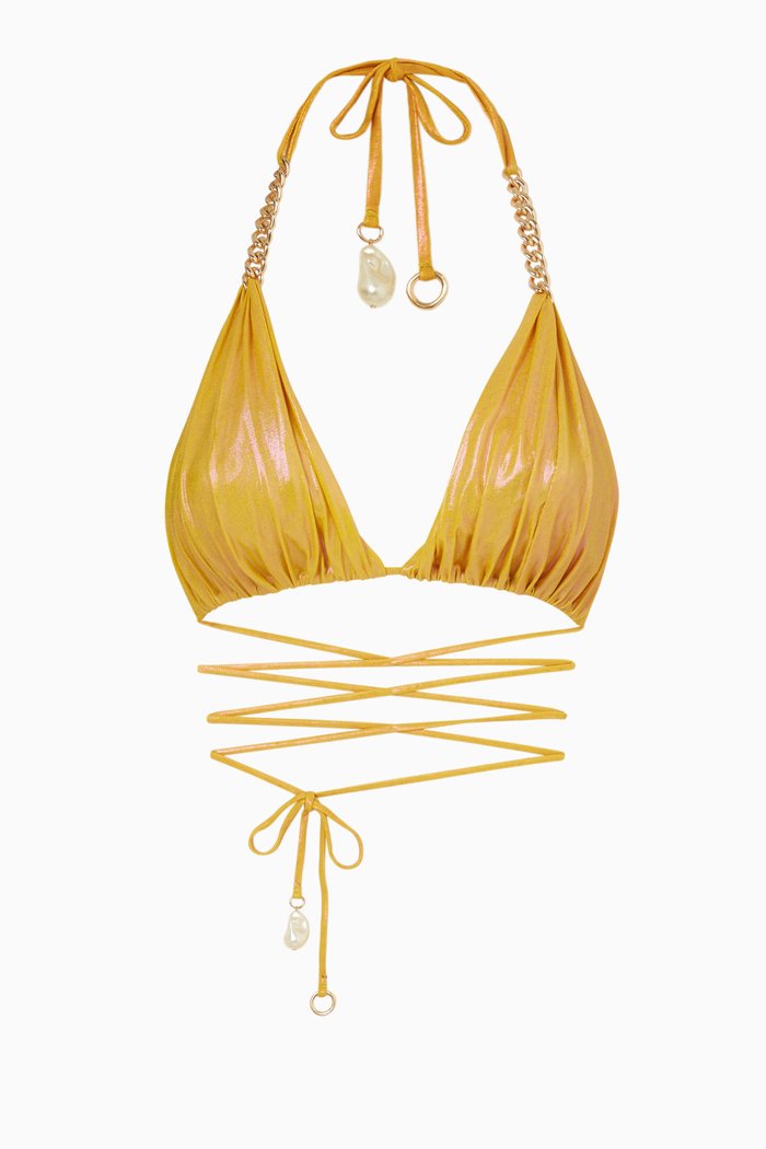 

Joy Bikini Top in Metallic Nylon, Yellow