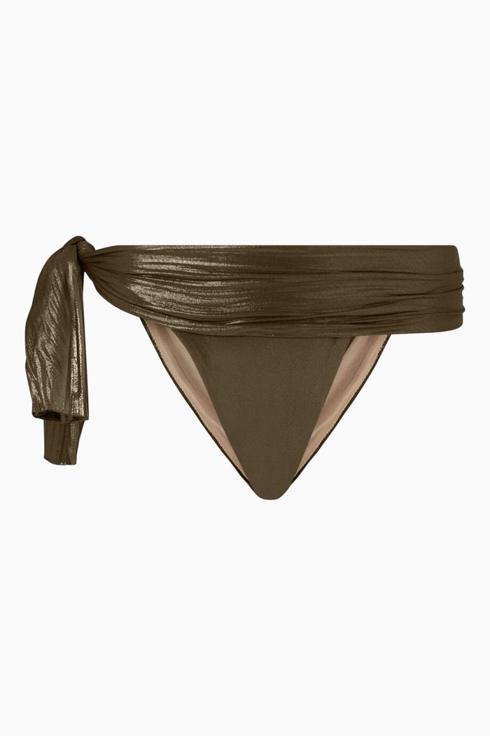 

Kaia Bikini Bottom in Metallic Nylon, Gold
