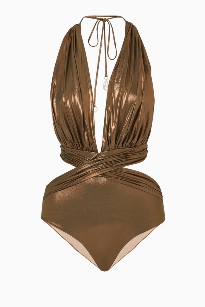 

Mireya One Piece Swimsuit in Metallic Nylon, Brown