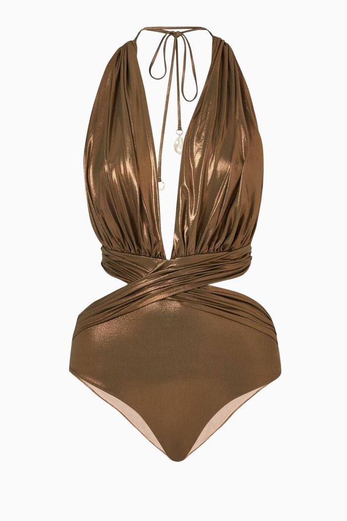 

Mireya One Piece Swimsuit in Metallic Nylon, Gold