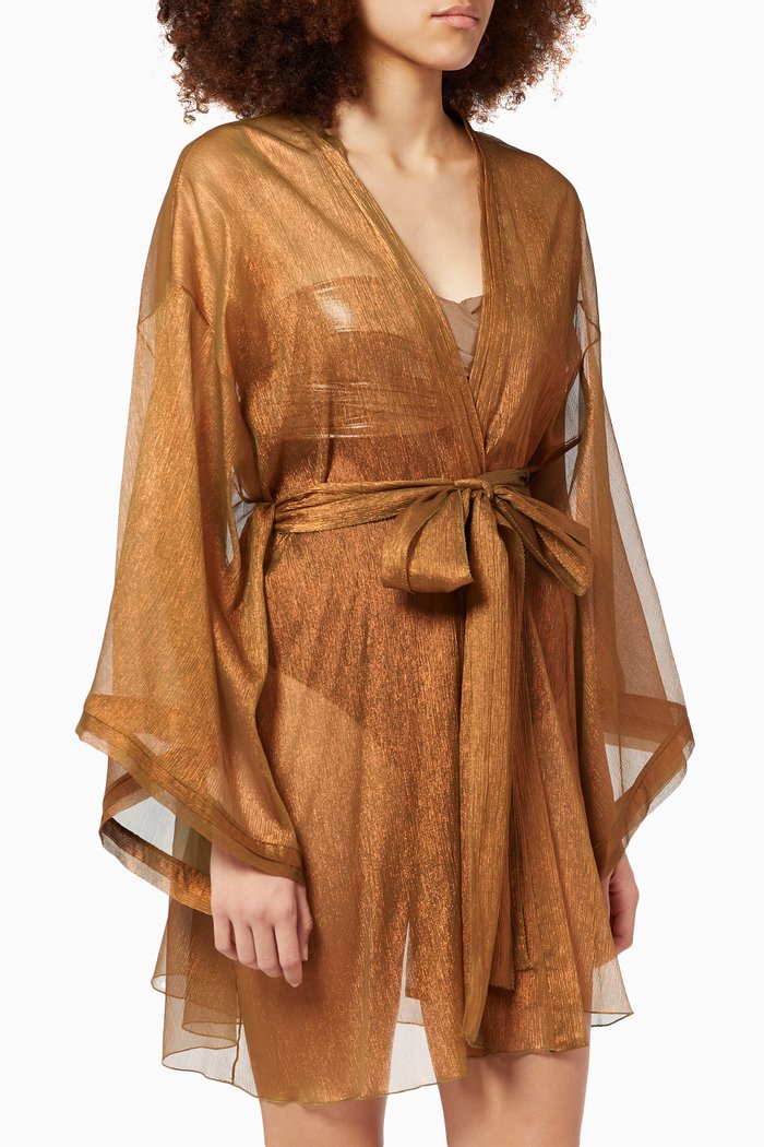 

Belize Kimono Robe in Metallic Silk Mousseline, Brown