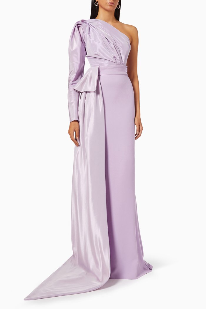 

One Shoulder Dress in Taffeta, Purple