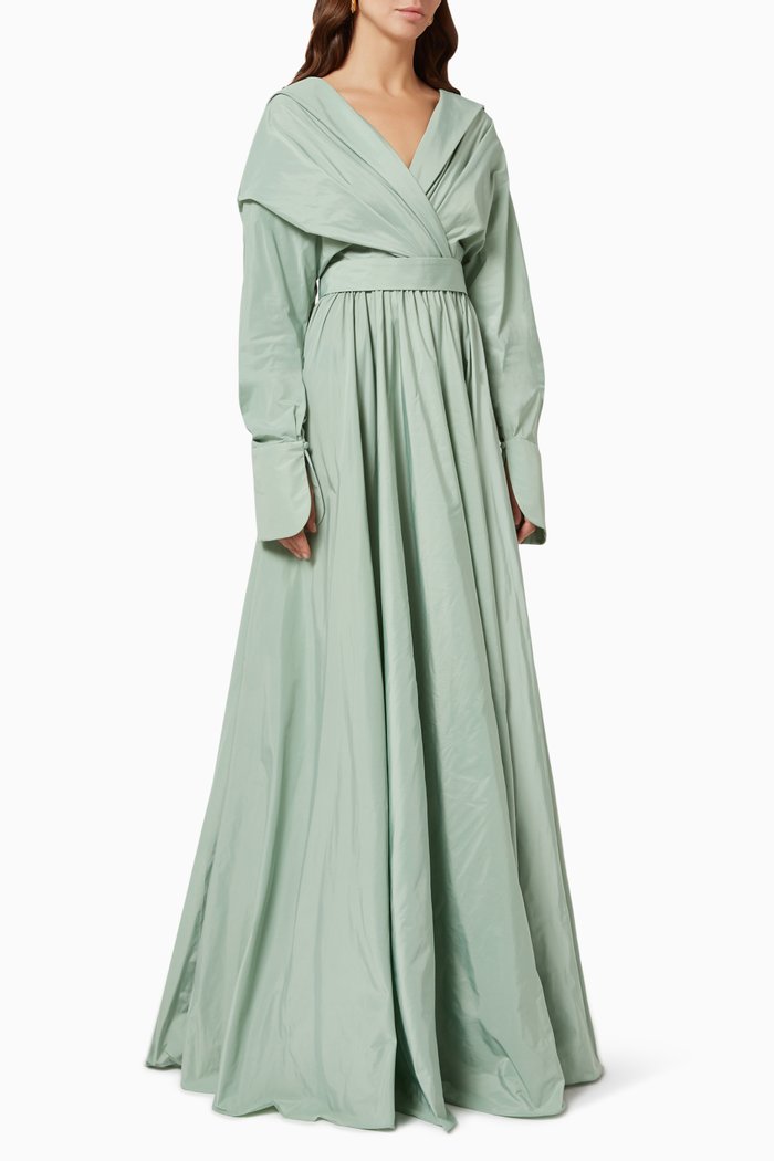 

Long Sleeve Taffeta Dress, Green