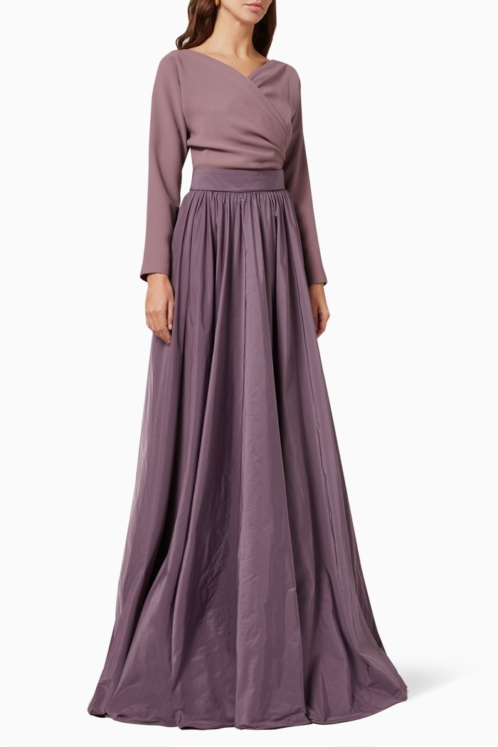 

Long Sleeve Gown in Taffeta, Purple