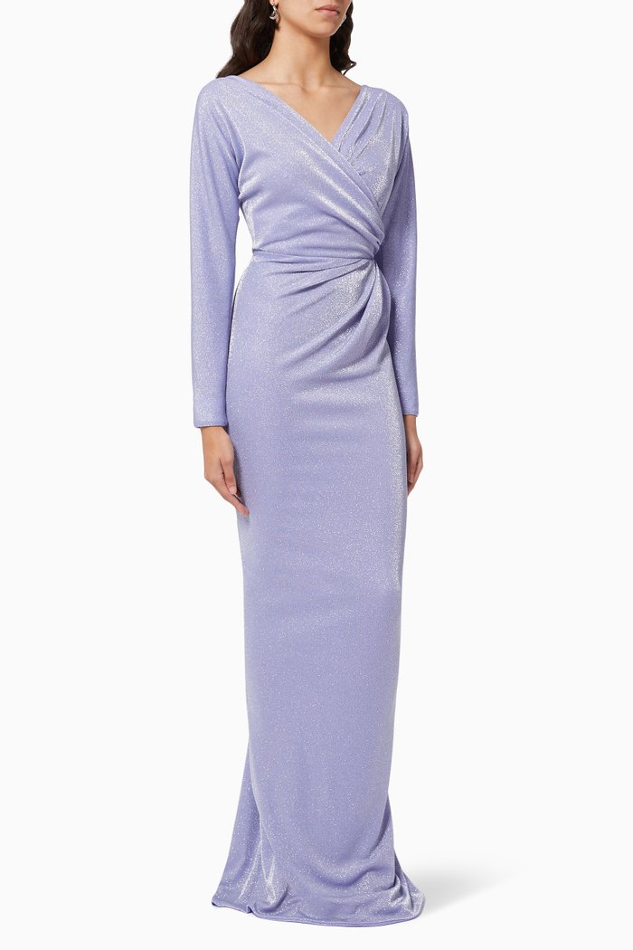 Wrap Dress in Lamé Jersey, Purple
