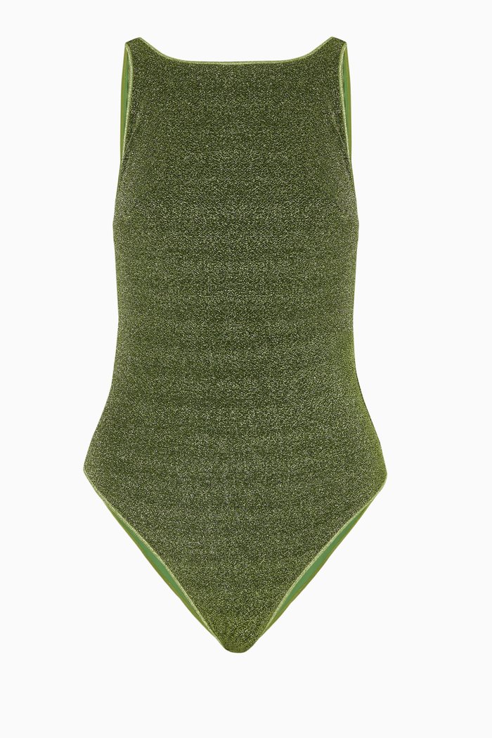 

Lumiére Sporty Maillot Swimsuit in Lurex, Green