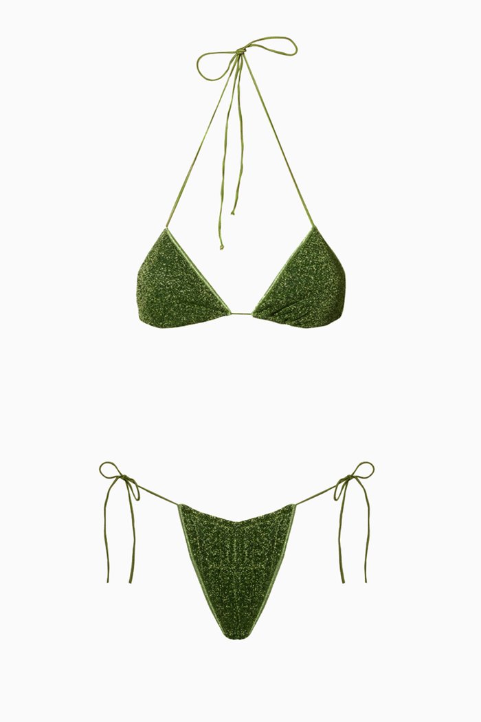 

Microkini Lumiere Bikini Set in Lurex, Green