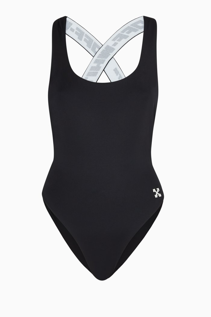 Logo Band Swimsuit, Black