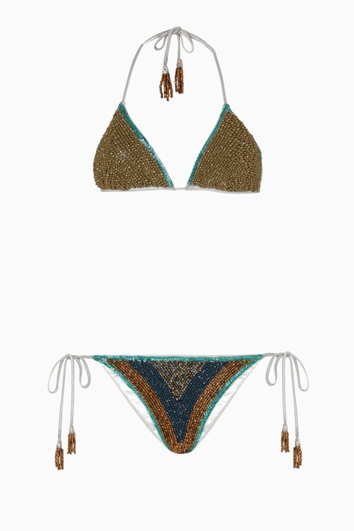 

Diopatra Embellished Bikini Set, Brown