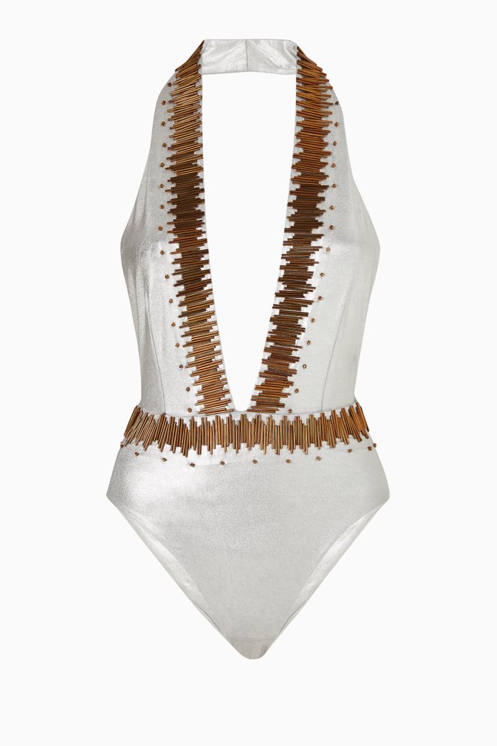 

St. Tropez Embellished Swimsuit, Silver