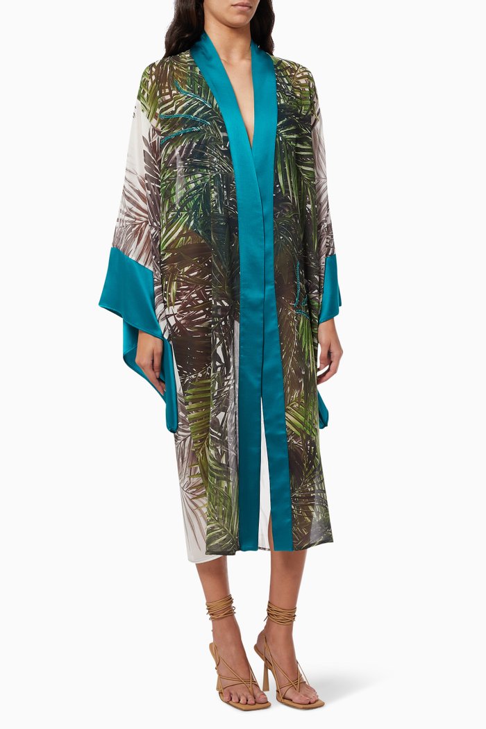 

Hera Embellished Kimono in Silk Blend, Green