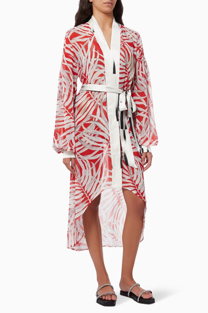 

Aphrodite Embellished Kimono in Silk Blend, Red