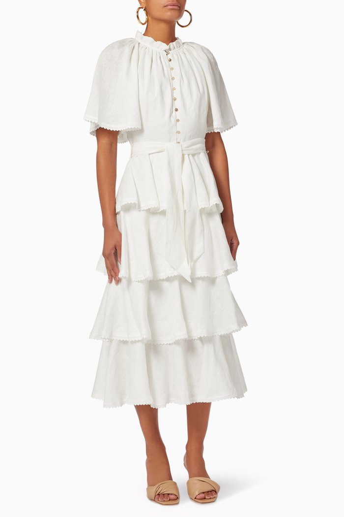 

Current Tiered Dress in Linen, White