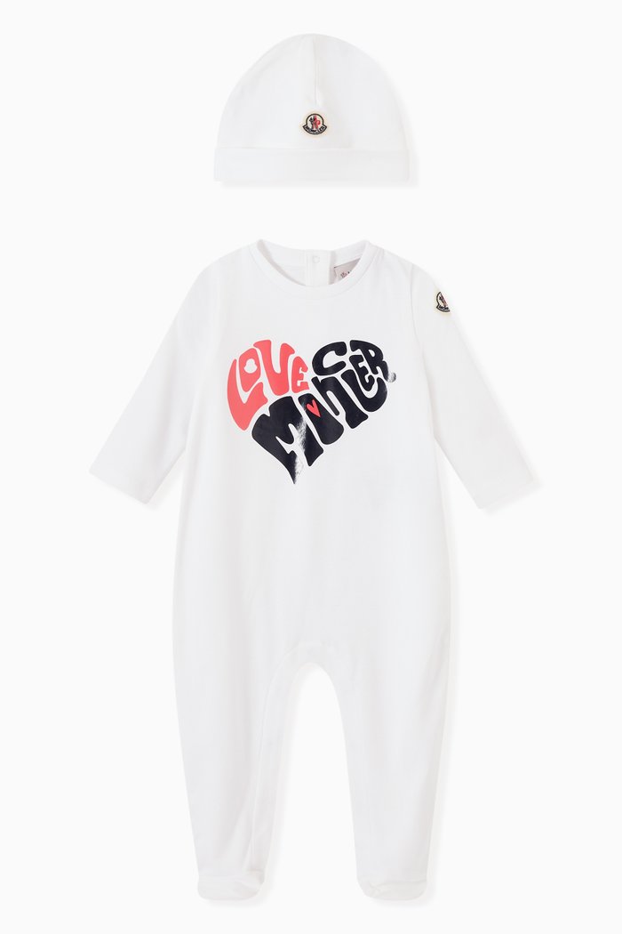 

Love Moncler Print Playsuit & Hat in Cotton, White