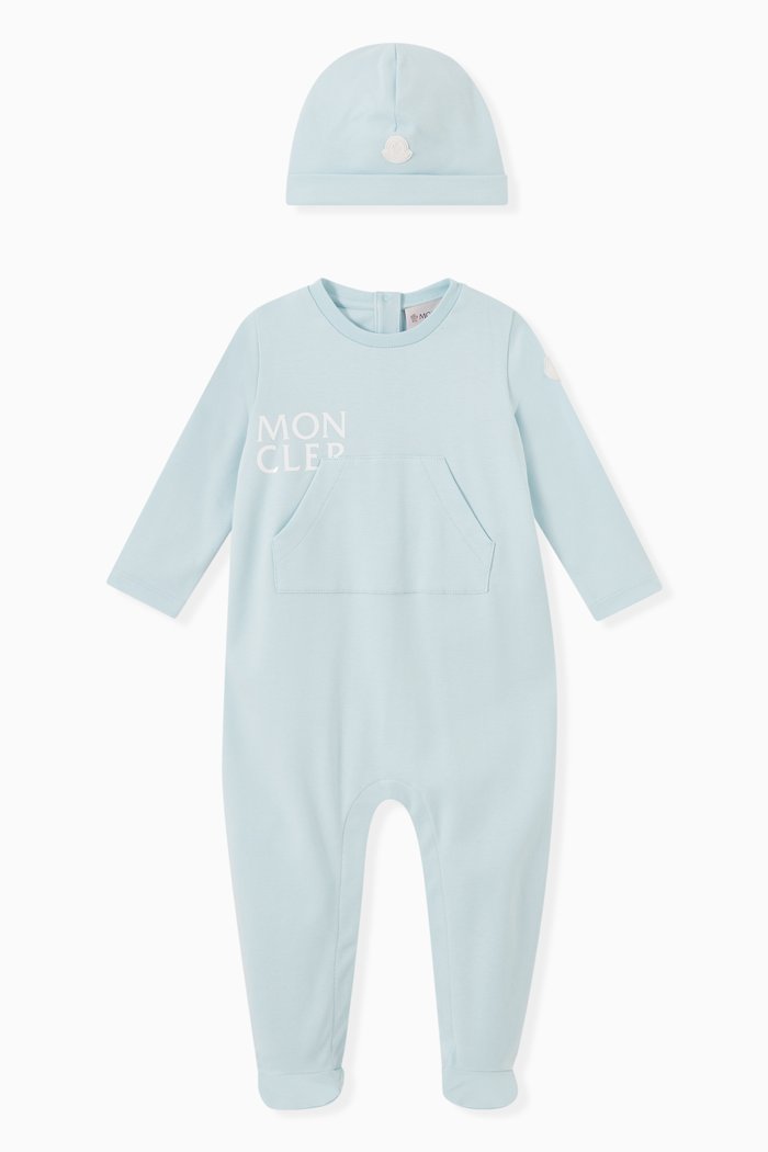 

Kangaroo Pocket Playsuit & Hat in Cotton, Blue
