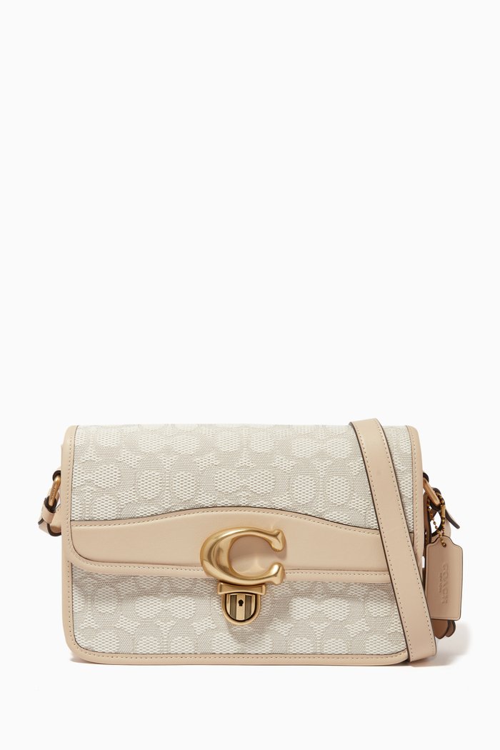Signature Jacquard Studio Shoulder Bag, White