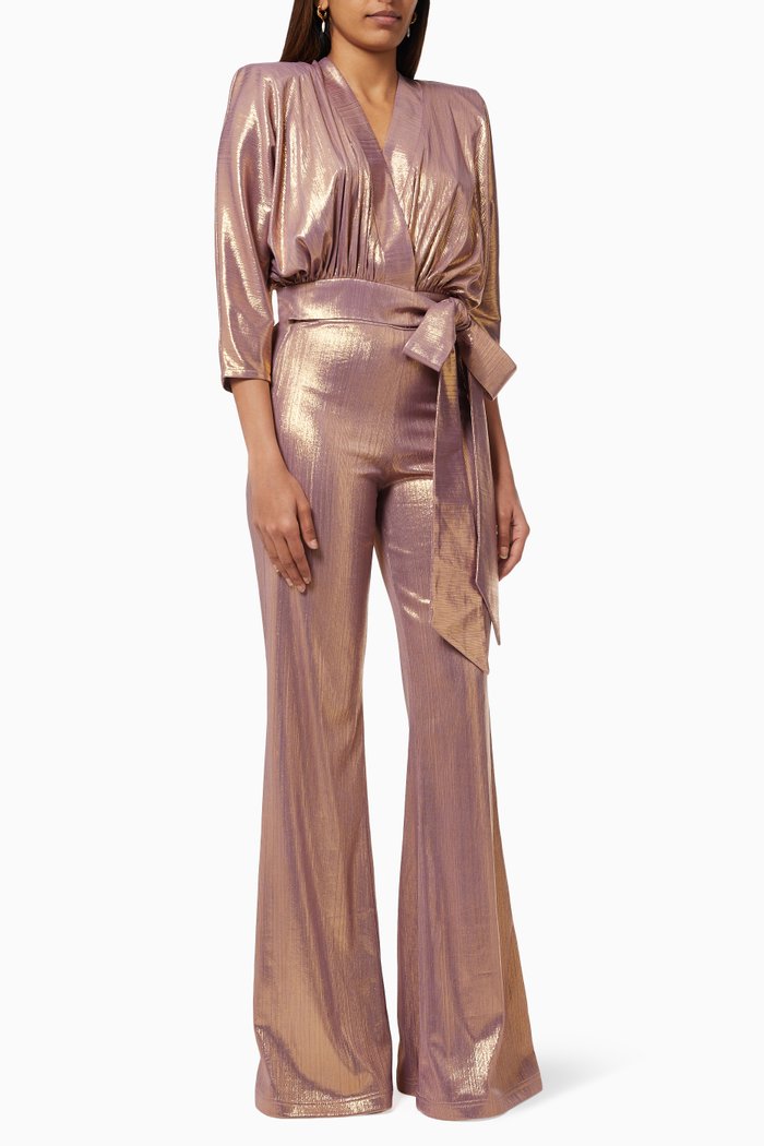 Picture This Jumpsuit in Metallic Crepe, Pink