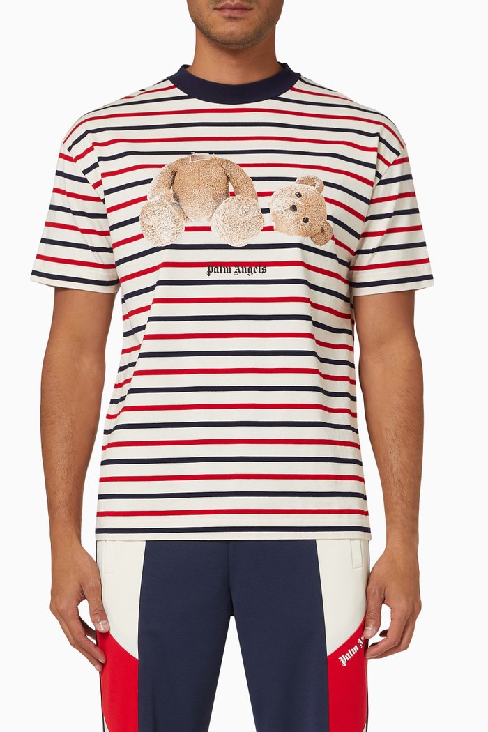 

Bear Print Striped T-shirt in Cotton, Multicolour