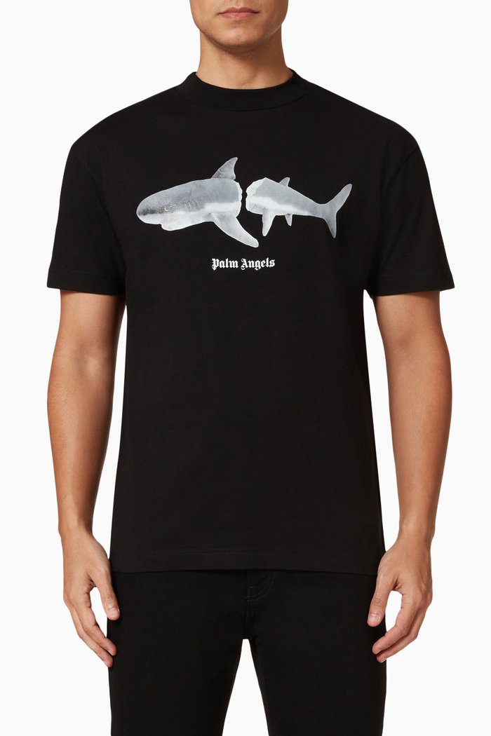 

Shark Print Logo T-shirt in Cotton, Black